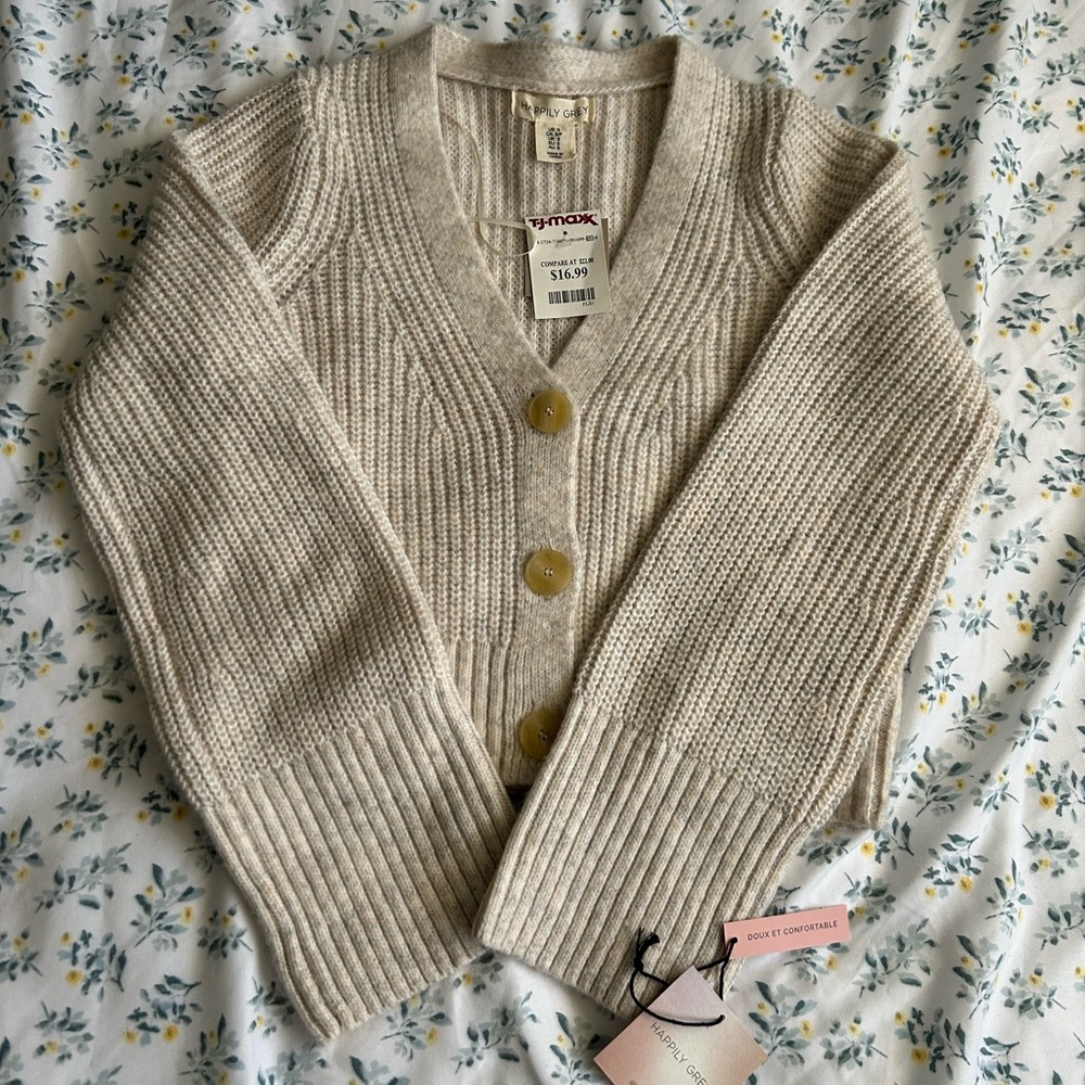 Cozy Beige Knit Cardigan Sweater